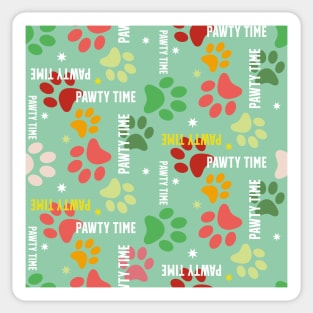 pawty time – paw prints on green seamless repeat pattern Sticker